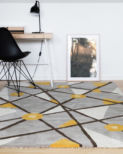 Geometry grey – håndtuftet ullteppe